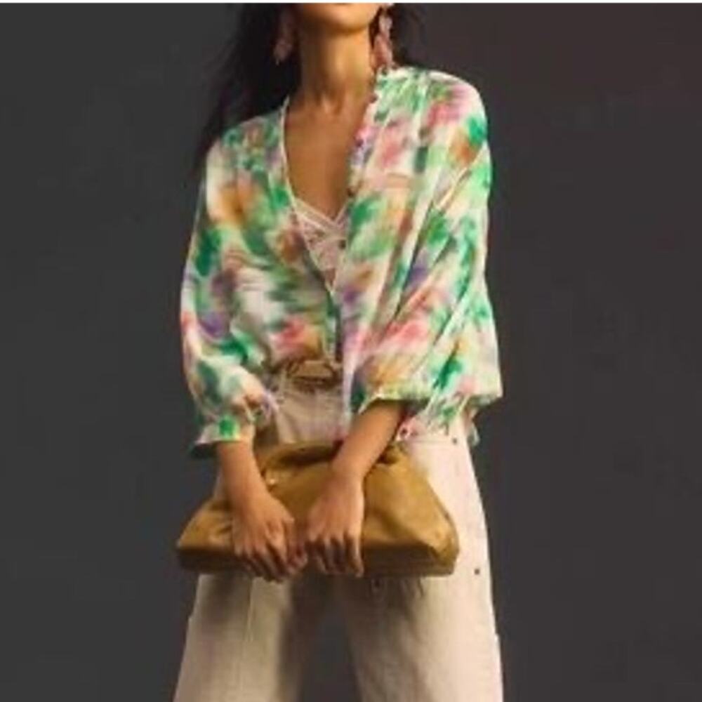 Pilcro Sidney Batwing Blouse Women's XXS Oversized Watercolor Style Indie Boho